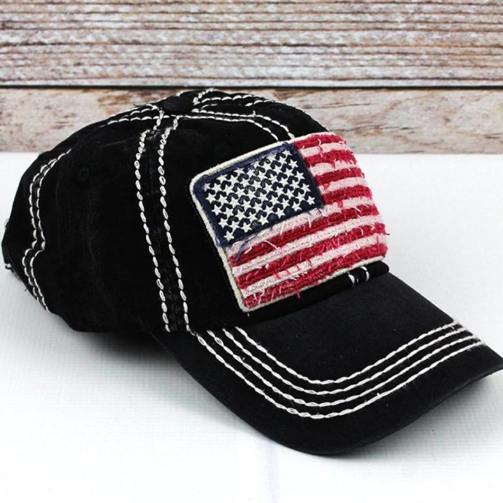 KBETHOS American Flag Americana Black Distressed Ball Cap Hat NWT - Picture 2 of 3